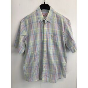 Alan Flusser Men's Size L Button Up Shirt Casual‎ Multi Color Plaid Short Sleeve